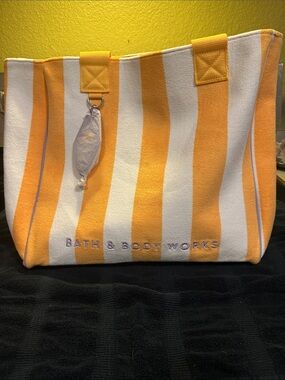 Bath & Body Works Yellow and White Striped Beach Tote